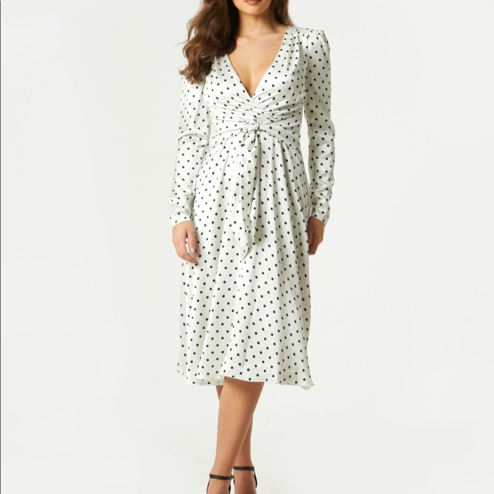 NWT Little Mistress Cream Polkadot Midi Dress